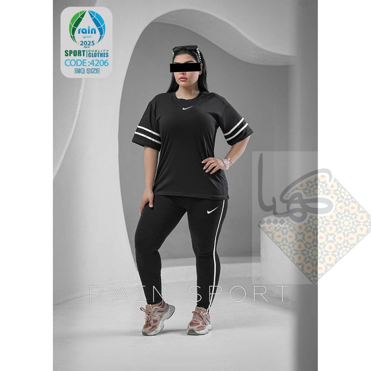 تیشرت شلوار سایز بزرگ زنانه پنبه تیپ لاکرا رنگ مشکی