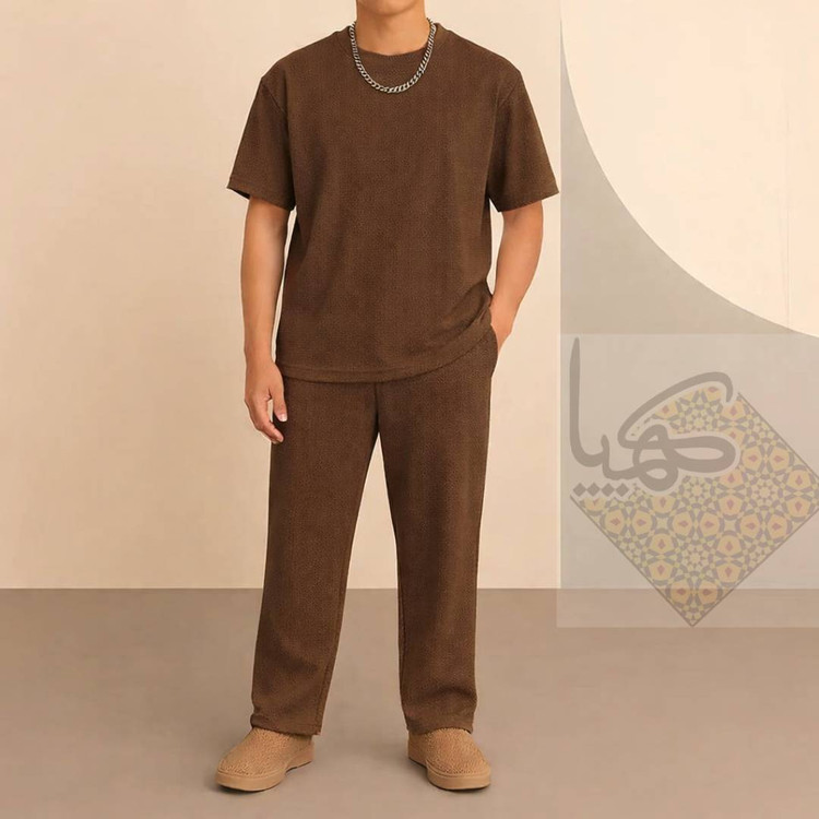 ست اسپرت بگ بیسکویتی – تیشرت و شلوار قهوه ای موکا 1348