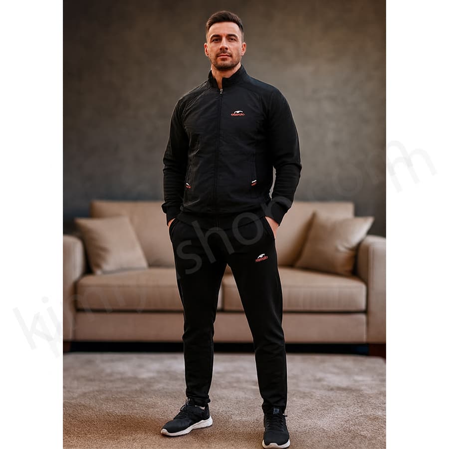 گرمکن و شلوار ماراتن استرج شمعی مردانه سایز بزرگ رنگ مشکی
