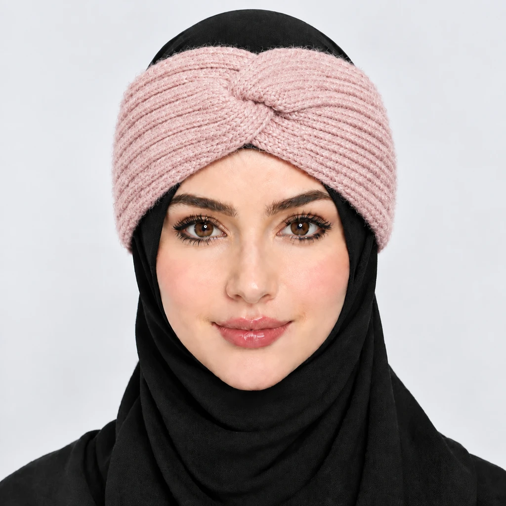 هدبند بافت زنانه مدل گره‌ای (پاپیونی) برند کانفی – رنگ صورتی کالباسی (Blush Pink)
