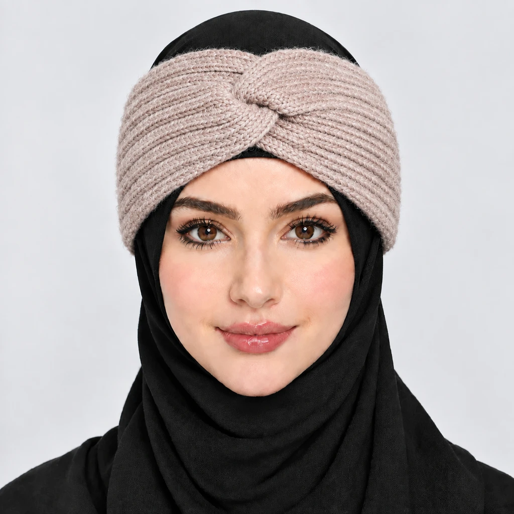 هدبند بافت زنانه مدل گره‌ای (پاپیونی) برند کانفی – رنگ کرم (Beige/Cream)