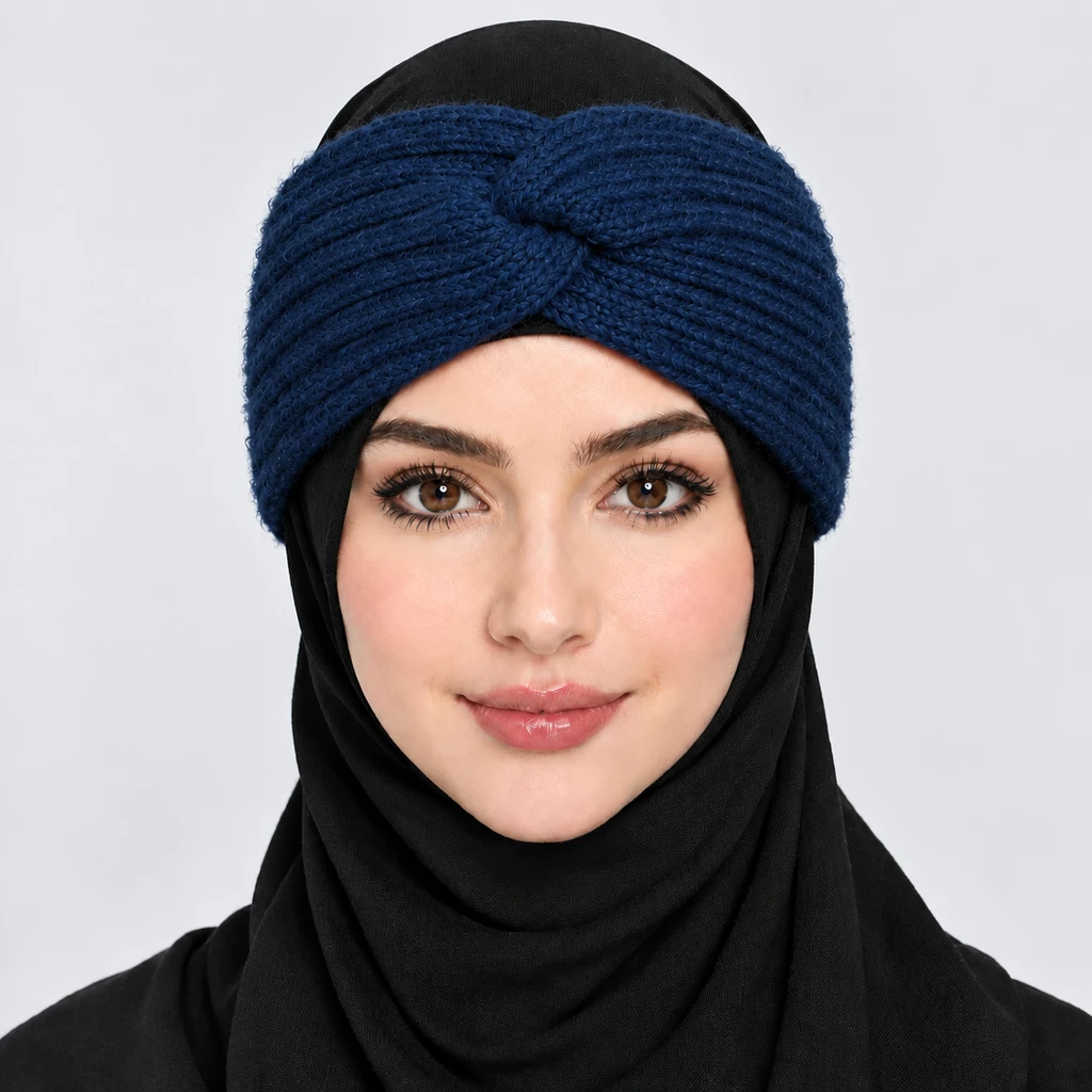 هدبند بافت زنانه مدل گره‌ای (پاپیونی) برند کانفی – رنگ سرمه‌ای (Dark Navy Blue)